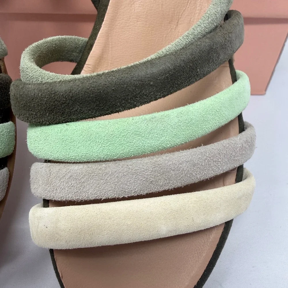 Eric Michael Elva Suede Espadrille Wedge Sandals Green 36 US 6 Handmade Spain
